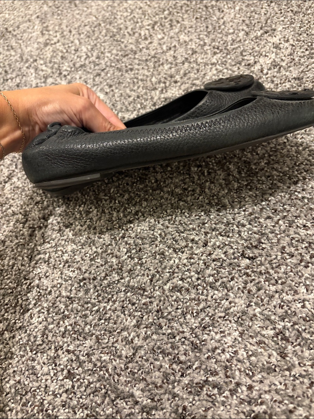 Tory Burch Black Leather Logo Ballet Flats - Picture 4 of 7